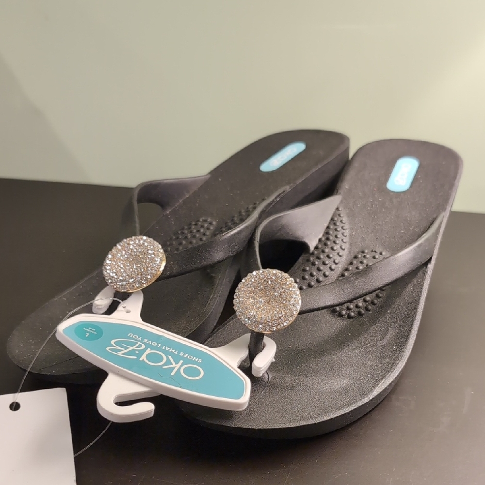 OKA b. Women's Black Sandals with Silver Accents